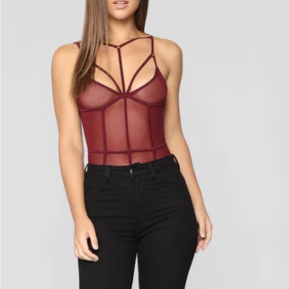 Fashion Nova Wine Mesh Bodysuit